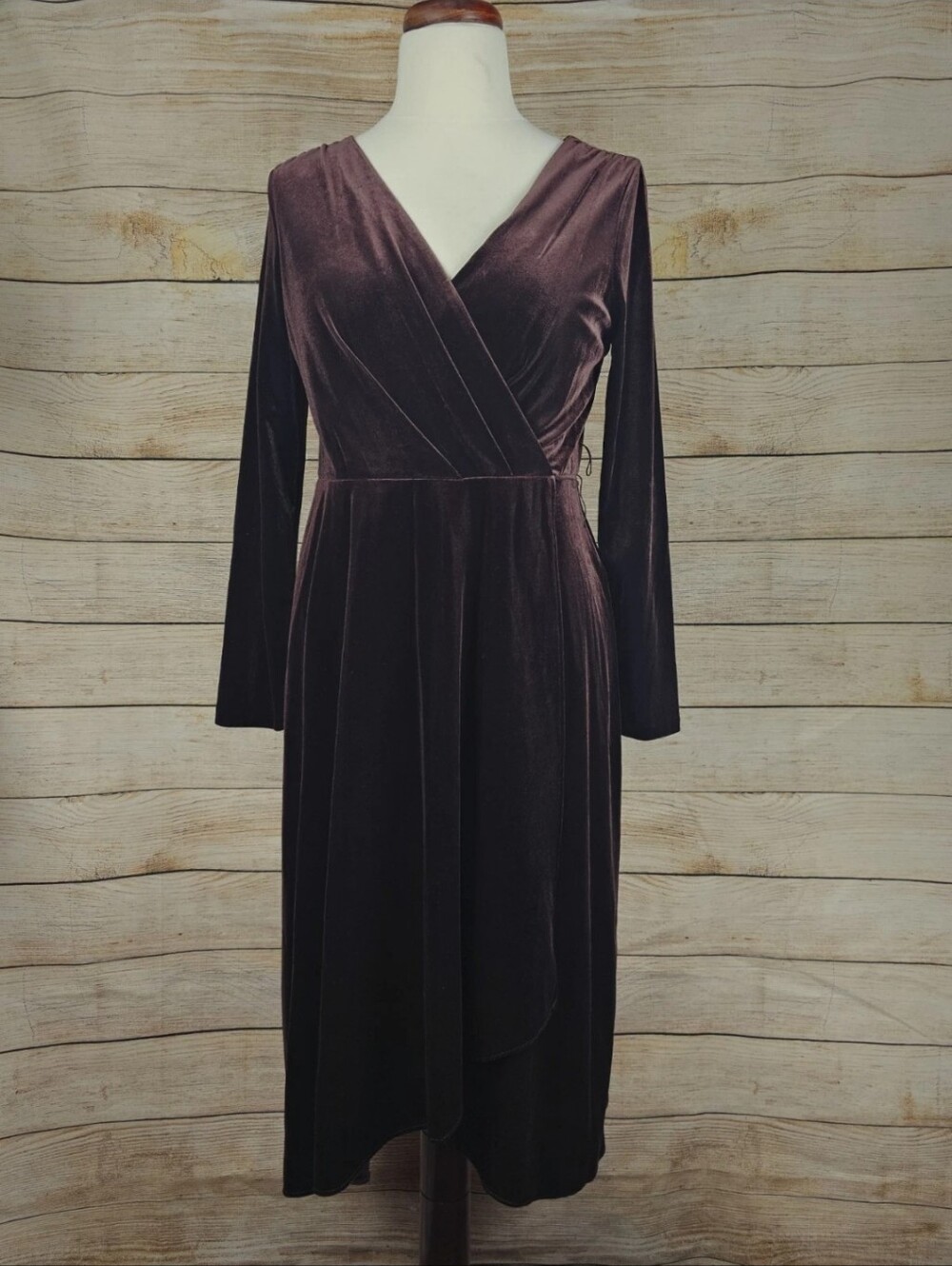 Dkny NWT Brown Velvet V-Neck Holiday Christmas Dress Size 12